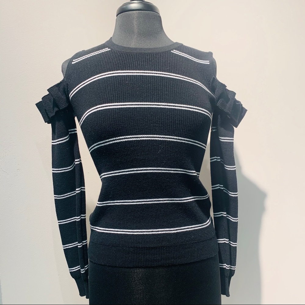 Striped Ruffle Cold Shoulder - Picture 2 of 5
